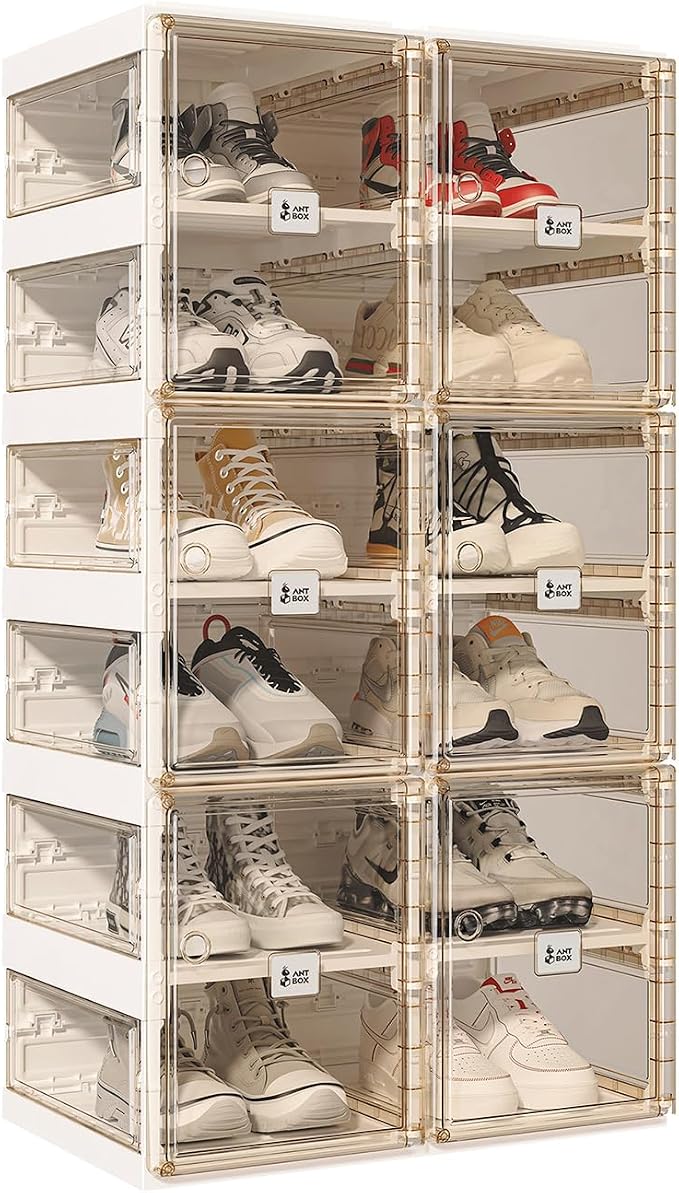 ANTBOX Foldable Shoe Rack,Shoe Organizers for Closet Plastic Shoe Storage Box For Entryway,Living Room,Large Sturdy Stackable Sneaker Cabinet Bins With Magnetic Clear Door 6 Tiers 12 Pairs by ANTBOX