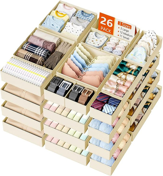 DIMJ Drawer Organizer Clothes - 26 Pack Baby Dresser Organizer for Nursery Closet Organization, Fabric Drawer Organizer Bins for Underwears Socks Bras, Foldable Storage Dividers for Bedroom by DiMJ
