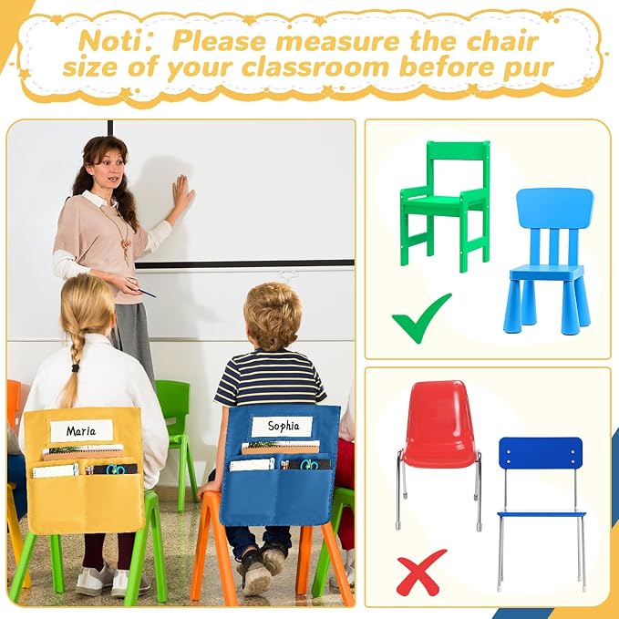 gisgfim 12 Pcs Chair Pockets for Classroom 16.7 x 19.3 Inch s with Name Tag Chairback 3 Pockets Chairs Seat Back Organizer for Elementary School Daycare Home Supply (Groovy) - Image 6