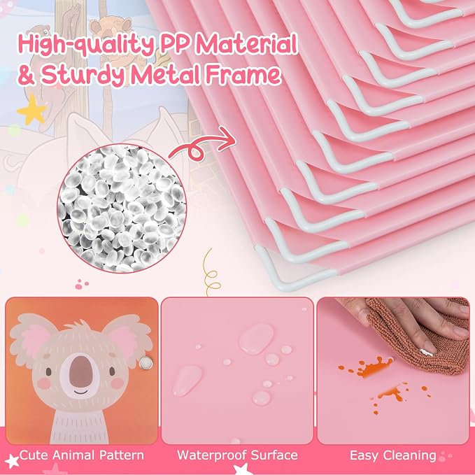 HONEY JOY Kids Wardrobe Closet, Baby Cartoon Clothes Storage Organizer, 8 Cubes & 2 Hanging Sections, Portable Children DIY Modular Bedroom Armoire Dresser Cabinet for Boys Girls (Pink, 8-Cube) - Image 4