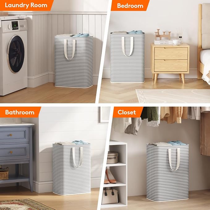 Lifewit 2 Pack Laundry Basket 65L Each, Collapsible Clothes Hamper with Reinforced Handles, Freestanding Waterproof Design for Bedroom and Laundry Room, Grey 130L Total - Image 6