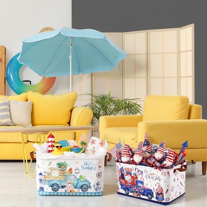 CHENGU 12 Pack Large Holiday Gifts Baskets Empty Collapsible Seasonal Storage Bin St Patricks Day Easter Canvas Laundry Basket Foldable Box with Handle for Home Office Bedroom Clothes Toys - Image 5