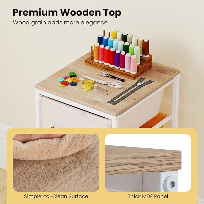 GOFLAME 4-Drawer Rolling Storage Cart, Craft Storage Cart with Wooden Tabletop and Lockable Wheels, Art Cart Supply Storage Organizer with Metal Frame for Home Office Classroom, Macaron Color - Image 5