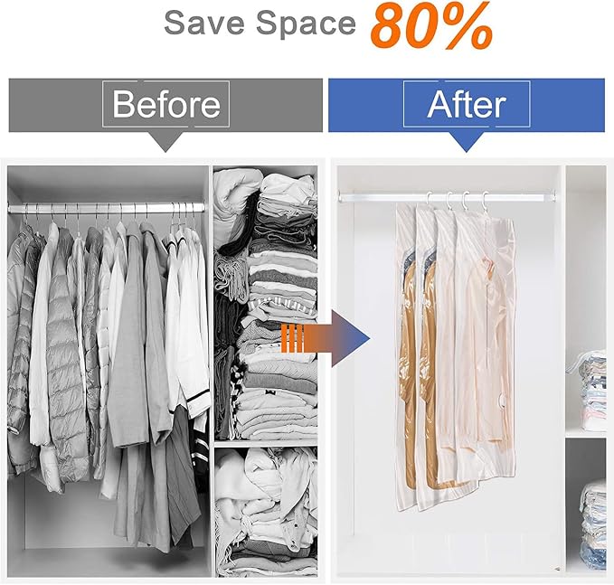 Flintronic Hanging Vacuum Storage Bags, 6pcs 110x70CM Vacuum Compression Zipper Storage Bags, Space Saver for Clothes, Suits, Dresses, Coats or Jackets - Image 3