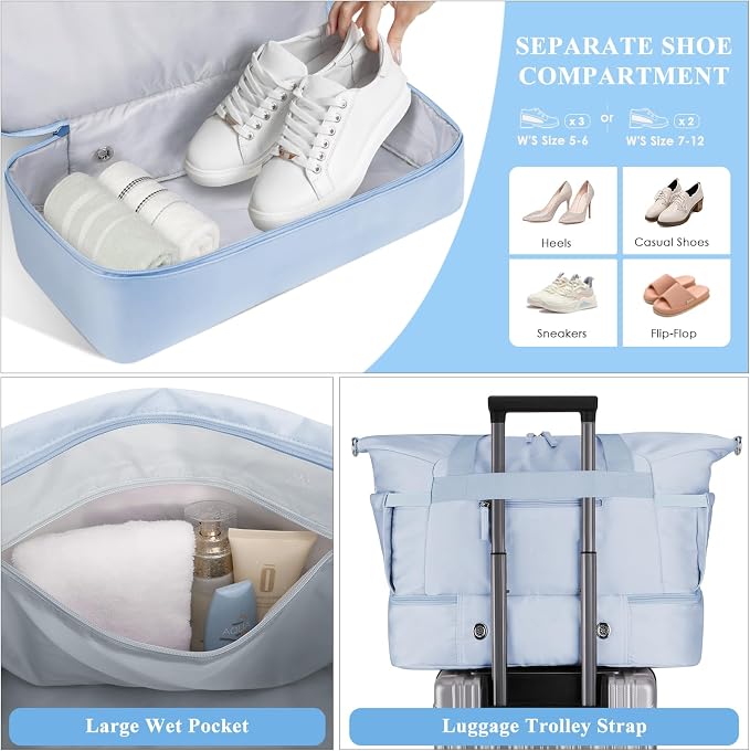 Gym Bag for Women, 45L Carry On Travel Duffel Bag with Shoes Compartment | Weekender Overnight Duffel Bag with Wet Pocket, Hospital Bag for Women Labor Delivery, Carry On Bag for Travel, Gym, Weekend - Image 5