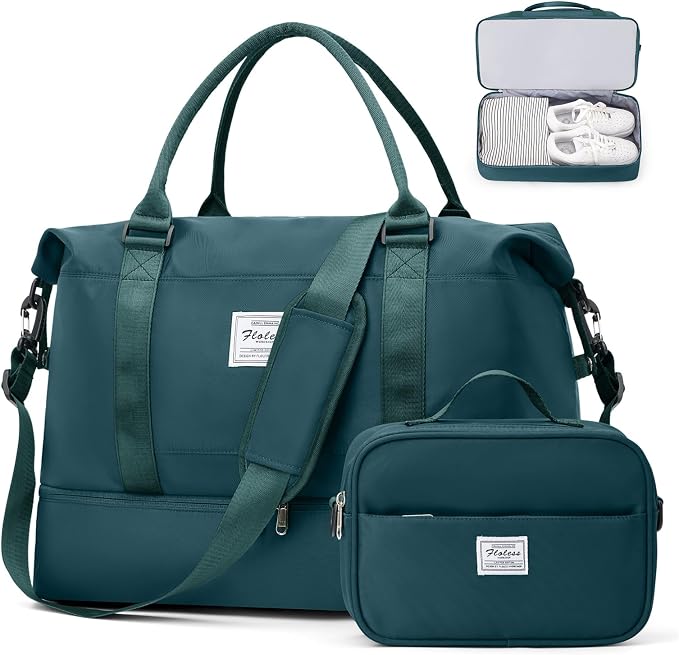 Large Weekender Bags for Women, Travel Duffel Bags with Shoe Compartment,Personal Item Travel Carry on Overnight bag for women Travel Set,Peacock Blue2 by SUNMOP