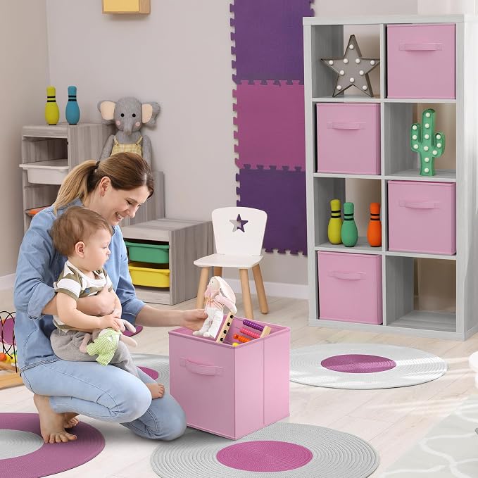 Sorbus Storage Cubes - 11 Inch Foldable Fabric Baskets for Organizing Pantry, Closet, Shelf, Toy Box, Cubby - 6 Collapsible Cloth Cube Storage Bins for Home, Nursery, Playroom, Bedroom (Pastel Pink) - Image 2