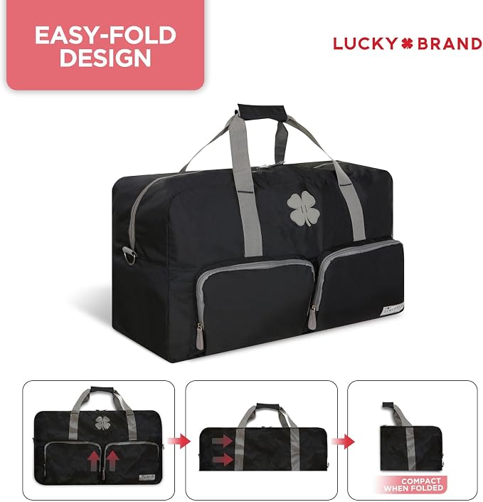 Lucky Brand Large Duffle Bag for Travel, Foldable Weekender Duffel bag | Travel Overnight Duffel bag, Adjustable Shoulder Strap, Front Zip Pockets, Spacious Capacity, Unisex Lightweight Travel Bag - Image 3