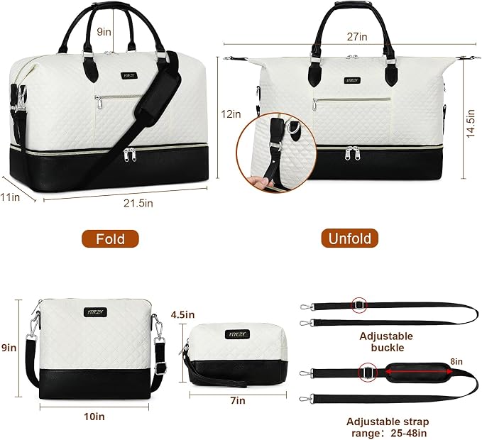 ITIEZY Weekender Bag for Women 21.5" Travel Duffel Large Carry On Bag 3PCS | Nylon Duffel Bag with Waterproof Shoe Compartment, Crossbody Bag and Toiletry Bag, Travel Weekend Hospital Overnight Gym Bag - Image 6