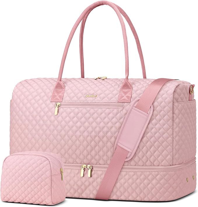 Travel Weekender Bags for Women - Duffle Bag Women with Shoe Compartment Carry On Overnight Bag with Toiletry Bag Duffel Bags with Wet Pocket for Gym Hospital Bags for Labor and Delivery Pink by FOCDOD