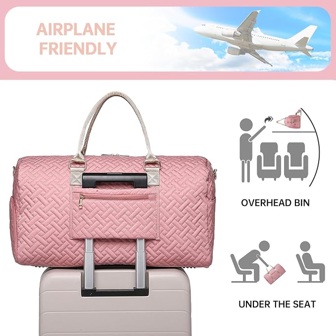 Duffle Bag for Travel, Weekender Bag with Shoe Compartment, Carry On Overnight Bag for Women with Toiletry Bag, Gym Bag with Wet Pocket, Hospital Bags for Labor and Delivery Beige - Image 4