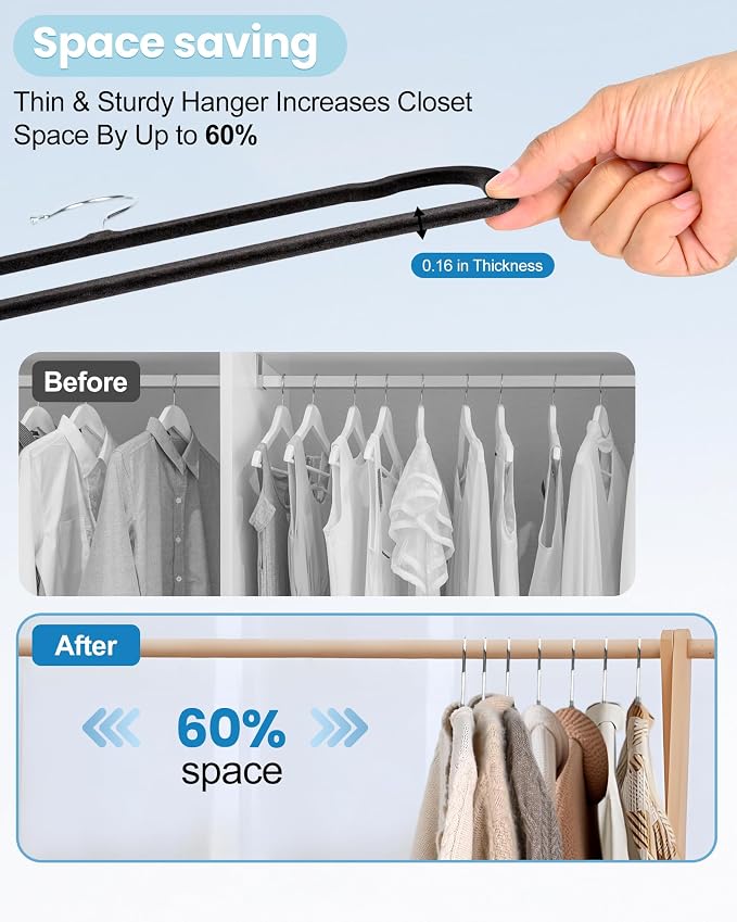 Black Velvet Hangers Non-Slip 20 Pack Felt Hangers for Pants Trouser Hanger | 360° Swivel Silver Hook, Thin Space Saving Clothes Hanger for Jeans Slacks, Slim Perchas Terciopelo, Perchas para Pantalones - Image 4