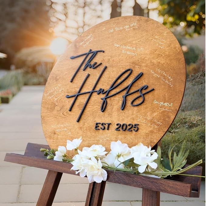 Personalized Round Guest Book Alternative Sign, Unique Guest Book Sign, Custom Alternative Guest Book, Wooden Guest Book, Wedding Ceremony Guestbook Sign (Design 1) - Image 2