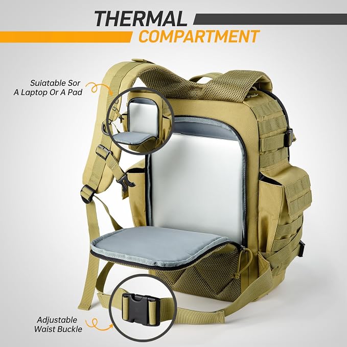 SHARKMOUTH Military Diaper Bag for Dad - Insulated Baby Diaper Backpack with Patches for Hiking Travel Camping - Baby Shower Gifts Tan - Image 4