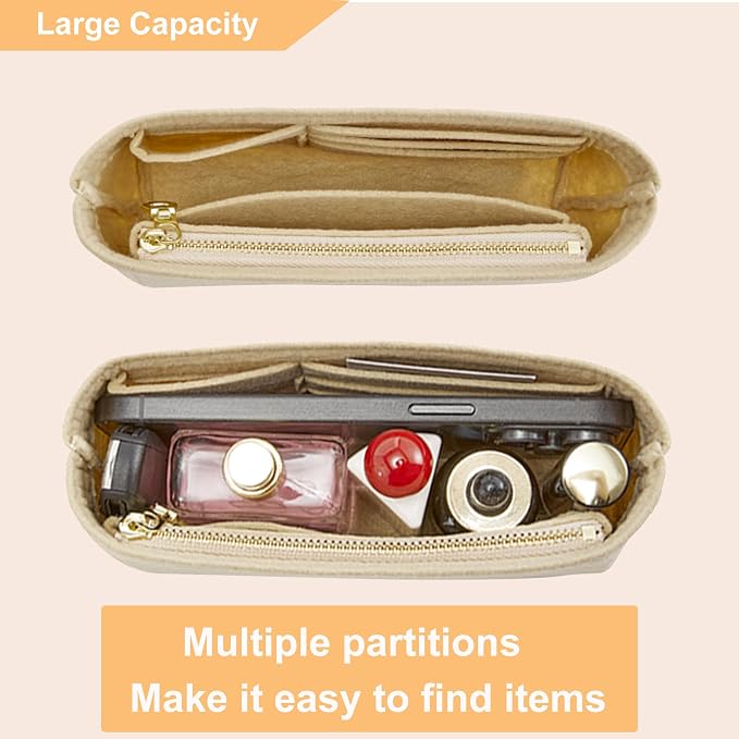 Small Purse Organizer Insert for Handbags, Felt Neverfull BB Organizer Insert,Mini Tote Bag Organizer with Zipper Pocket, Fit Neverfull BB Longchamp Xtra Energy S and More, Beige-XS - Image 6