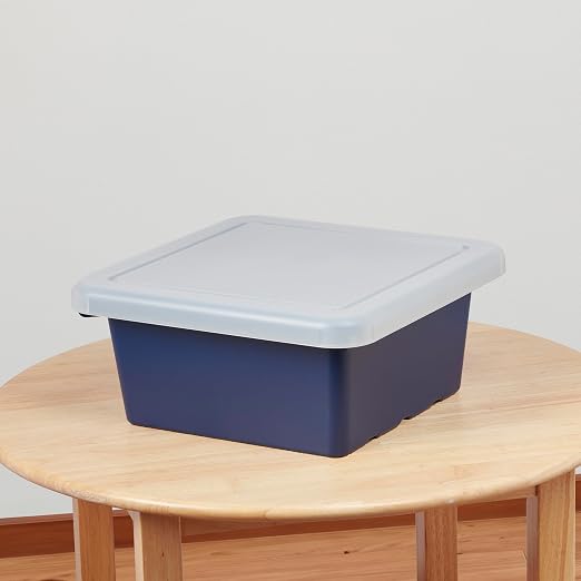 ECR4Kids Stackable Square Bins with Non-Snap Lids, Multipurpose Organization, Navy, 2-Pack - Image 9