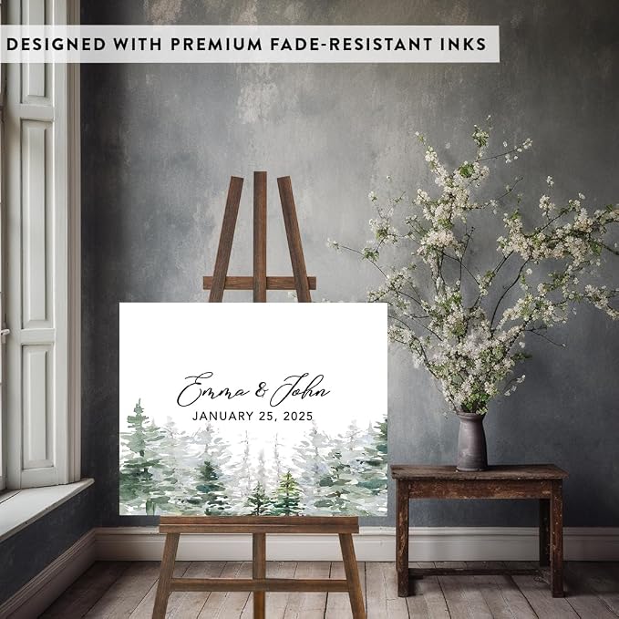 Andaz Press Custom Large Canvas Wedding Guest Book Alternative, 16 x 20 Inches, Misty Woodland Forest Trees Horizontal Boho Personalized Sign Our Canvas Guest Book Signs for Wedding Rustic Woodland - Image 3