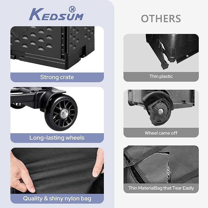 KEDSUM 2 in 1 Rolling Cart with Canvas Organizer Bag, 290LBS/70L Capacity Collapsible Teacher Rolling Cart with Lid for School, Craft, Office & Garden, Ideal for Teacher, Therapist & Crafter - Image 6