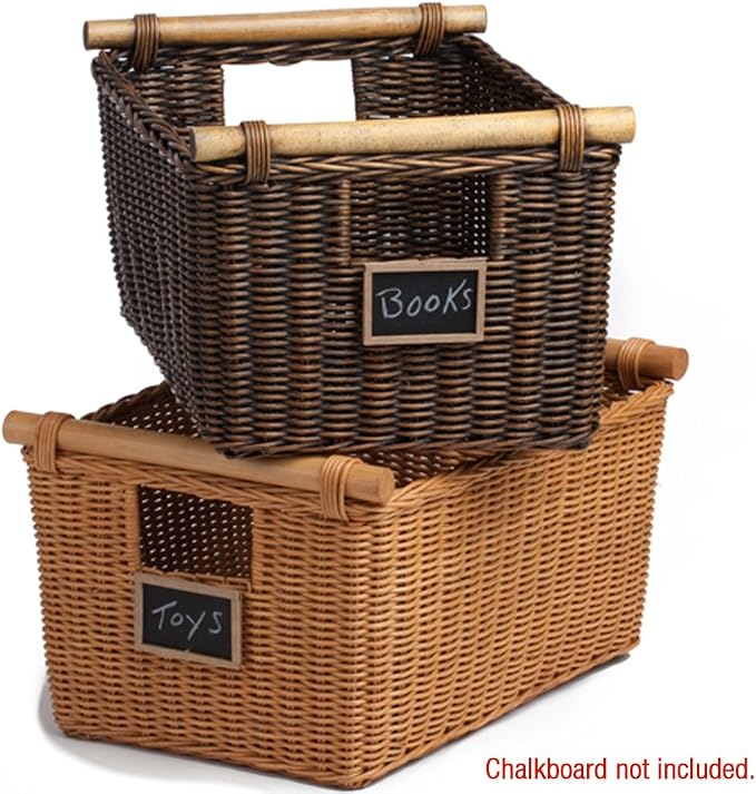 The Basket Lady Pole Handle Wicker Storage Basket, S, Walnut Brown | Outside: 14" L x 10" W x 7.5" H | Inside: 12"L x 8.5"W x 7"H - Handcrafted by artisans from natural rattan - Image 3