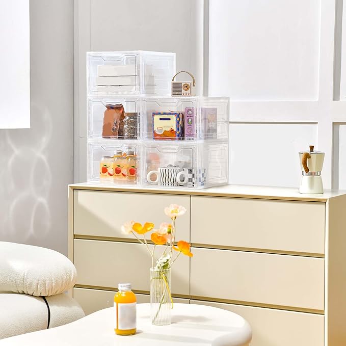 10 Pack Clear Storage Bins with Lids, 19 Qt Closet Organizers and Storage | Stackable, Magnetic Doors, Clothes Organizers and Storage, Purse Organizer, Craft Containers - Image 4