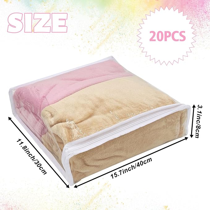 20 Pcs Clear Vinyl Zippered Storage Bags,40 x 30 x 8 cm Clothes Blankets Storage Bags for Sweater Clothes Bed Sheet Quilt Organizer with Zipper for Closet Linen Sweater Bed Sheet Pillow - Image 2