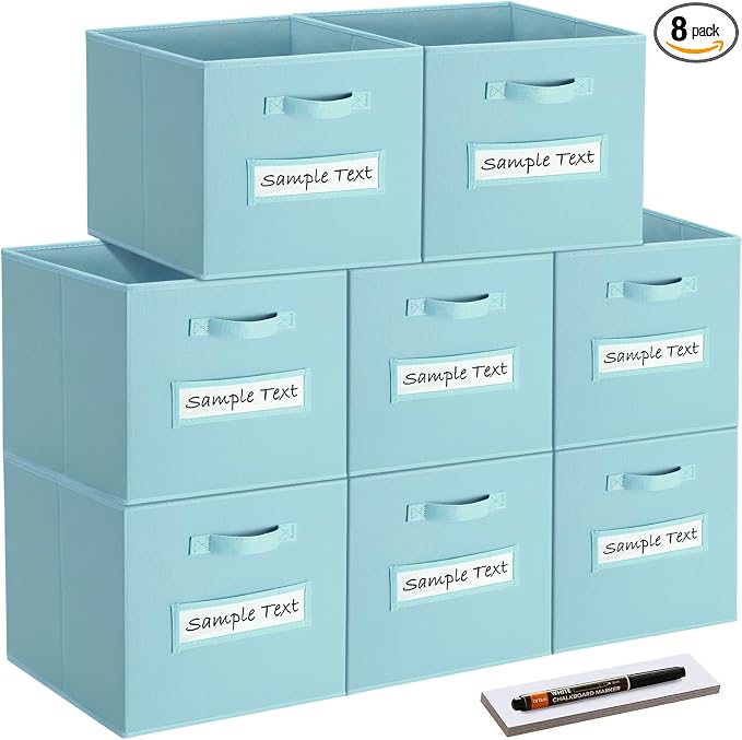 Fabric storage cubes (8 Pack) 13 Inch Cube Storage Bin, cube organizer bins with 8 Labels Window Cards & a Pen, Foldable cube organizer bins and Storage Box, Sky Blue by Artsdi