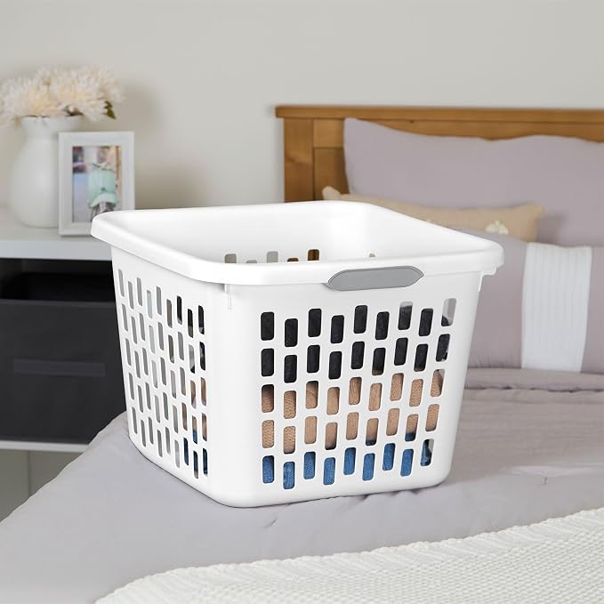 Sterilite Square Laundry Basket, Plastic Clothes Hamper, 12 Pack | 1.5 Bushel Capacity, White, Large Bin with Comfort Grip Handles and Reinforced Rim - Image 5
