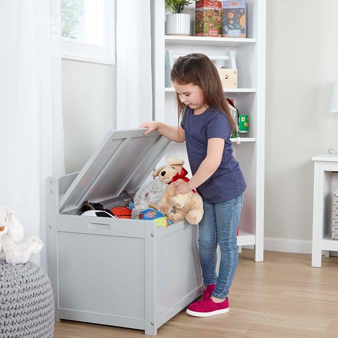 Melissa & Doug Toy Chest, Wooden Toy Storage Box with Safety-Hinged Lid, Kids Toys Storage Organizer for Playroom, Bedroom, & Montessori Classroom Furniture for Boys & Girls Ages 3+, Gray - Image 2