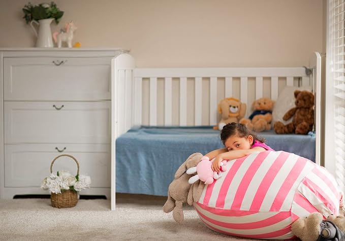 WEKAPO Stuffed Animal Storage Bean Bag Chair Cover for Kids | Stuffable Zipper Beanbag for Organizing Children Plush Toys Large Premium Cotton Canvas (Pink, X-Large) - Image 6