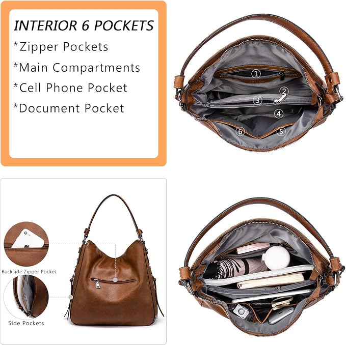 Hobo Crossbody Bag for Women, Designer Shoulder Purse Handbags - Image 9