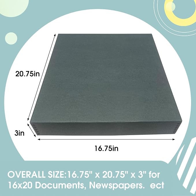 Golden State Art, Drop Front Archival Storage Box, Gray, 16.75x20.75x3 Inch | Acid-Free Museum Box with Metal Edge Corner, for Storing Artwork Photos Documents Prints Arts And Crafts - Image 3