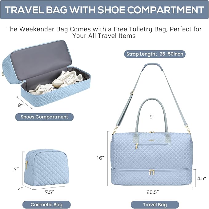 Travel Weekender Bags for Women: Duffle Bag with Shoe Compartment Overnight | 40L Capacity for 5 Day Trip Waterproof Durable Toiletry Bag Wet Pocket for Damp Items Suitable for Weekend Trips Hospital - Image 3