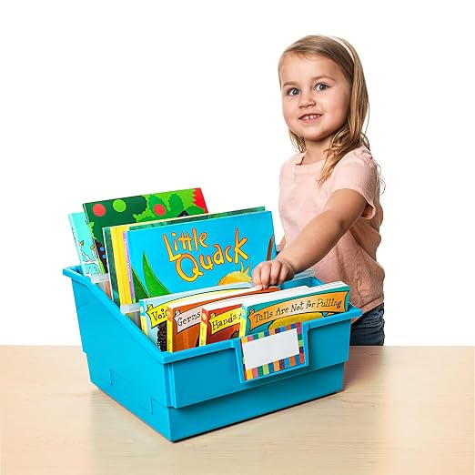 Really Good Stuff Neon Picture Book Classroom Library Bins, 4 Pack | 13.5" x 13.5" x 7.75, Large Plastic Bin Organizers for Book Organization, Documents, Files, Magazines - Image 4