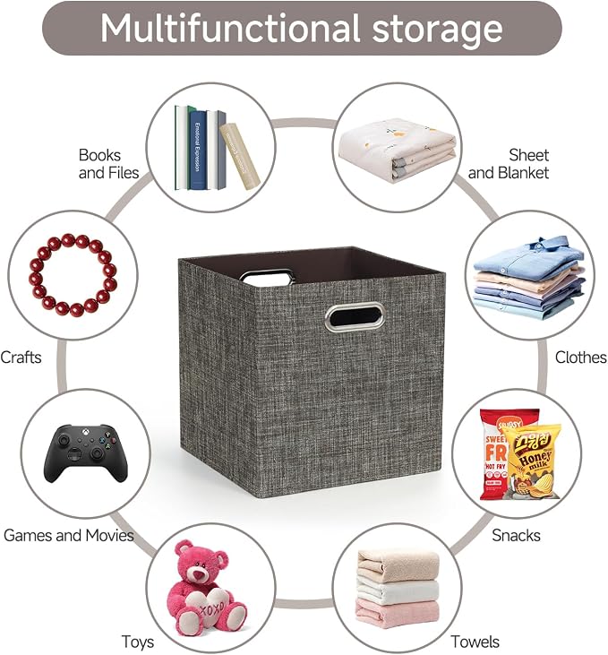 Posprica Storage Basket Bins,13×13 Foldable Storage Boxes Containers for Closet Organizer Shelf Cabinet Bookcase,Thick Fabric Drawer with Shimmer,4pcs,Brown - Image 5