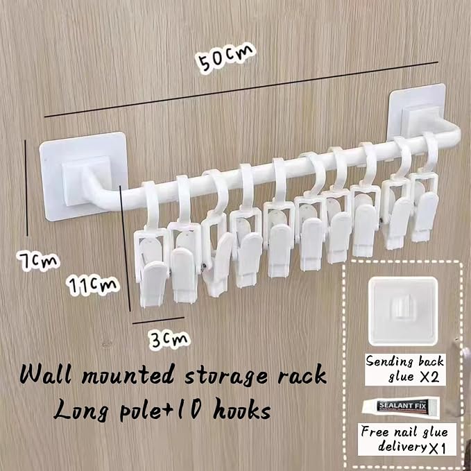 Kid Pants Hanger Organizer with 10 Clips - White & Plastic | Baseball Cap Display Holder, Closet Rail Wall Mounted Door Rack for Drying Baby Socks, Towel, Hats, Toddler Leggings - Image 4