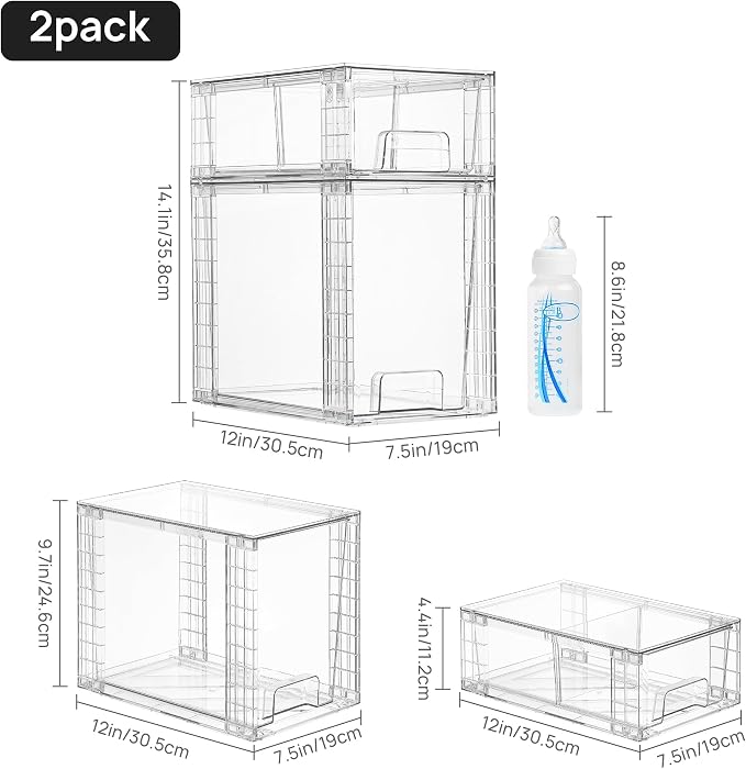 Vtopmart Clear Stackable Storage Drawers, 8 Pack Tall Organizer Set | Tall and Small Pull-Out PET Drawers Combine Vertical Storage and Small Item Sorting for Cabinets, Closets, Pantry - Image 2