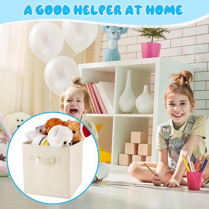 Yinder 12 Pcs Cube Storage Bin Grey 10.5''x10.5''x11'' Black Beige Storage Bins for Playroom Decor Colorful Bins for Kids Foldable Baskets for Nursery Organizer Boxes Fabric Boxes - Image 5