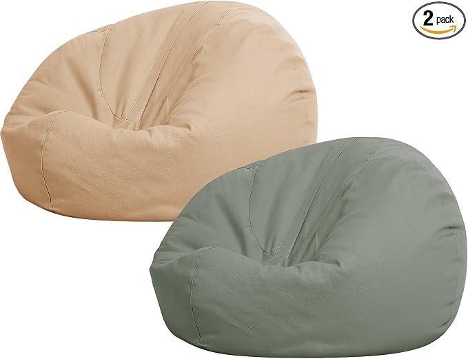 Sliner 2 Pcs Large Stuffed Storage Bean Bag Chair Cover for Kids Adults (no Filler) Stuffable Zipper Beanbag Cover for Organizing Plush Toys or Memory Foam(Khaki and Army Green) by Sliner