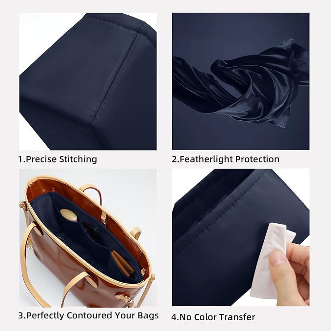DGAZ Silk Purse Organizer Insert for Neverfullbag(Blue nuit,MM) | Soft and Lightweight,Perfect Fit,Multi-pocket Storage,Bag Protector,Luxury Bag Care,Handmade,for Smooth Bag Organizer - Image 3