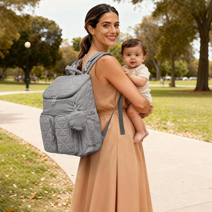 G4Free Diaper Bag Backpack for Moms Dads Travel Baby Bag with Pacifier Case & Insulated Pockets,Grey - Image 2