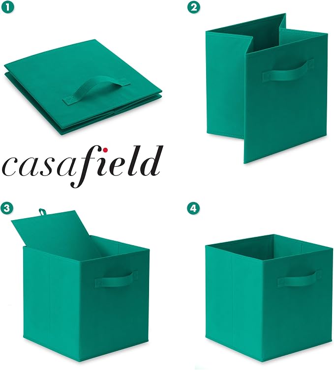 Casafield Set of 12 Collapsible Fabric Cube Storage Bins, Teal - 11" Foldable Cloth Baskets for Shelves, Cubby Organizers & More - Image 6