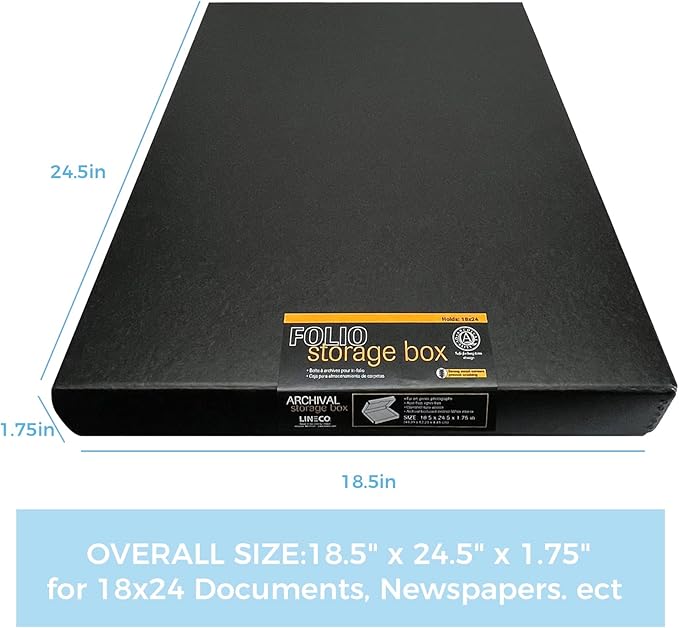 Lineco Clamshell Archival Storage Box, 18.5x24.5x1.75 Inch, Black | Acid-Free with Metal Edge Boxboard, Organize and Store Photos Documents Cards Negatives Magazine Prints Family Records DIY - Image 2