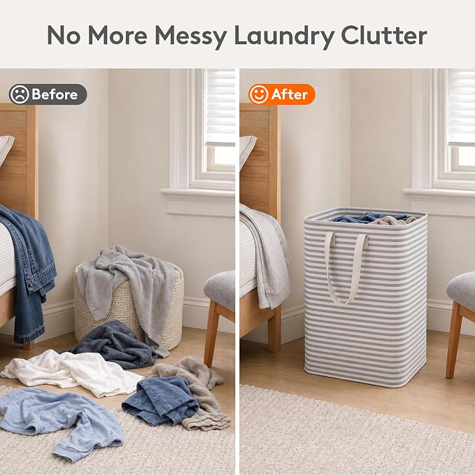 Lifewit 2 Pack Laundry Basket 80L Each, Collapsible Clothes Hamper with Reinforced Handles, Freestanding Waterproof Design for Bedroom and Laundry Room, Grey 160L Total - Image 3