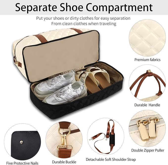 Weekender Bag, Large Travel Duffel Bag for Women, Carry on Overnight Bag with Shoe Compartment and Toiletry Bags - Image 4
