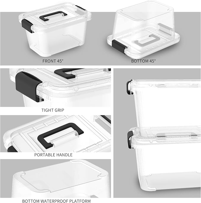 Cetomo 6Lx12 Pack Storage Boxes, Storage Box with Lids and Handle for Home Dorm Office Organization, Stackable Nesting Tote Container, Plastic, Clear, 6L-12 Pack - Image 2
