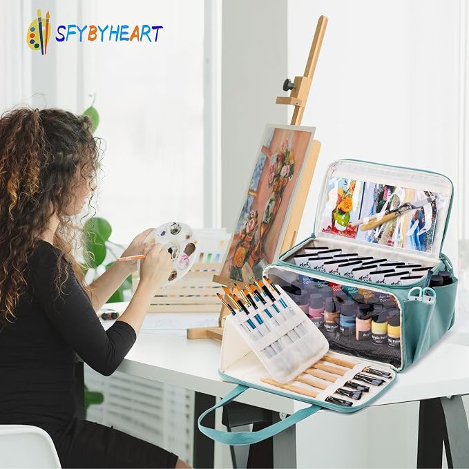 SFYBYHEART Acrylic Paint Storage, Craft Organizer, Art Supply Organizer, Art Tote Bags, Paints Brush Holder for Apple Barrel Acrylic Painting, Palette Board - Image 6