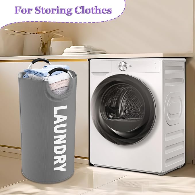 95L Collapsible Laundry Basket, Clothes Hamper with Handle, Dark Grey | IHOMAGIC Freestanding Dirty Clothes Hamper, Portable Storage Basket for Clothes, Laundry Bag for Family, Travel, Camping - Image 8