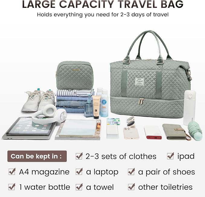 LOVEVOOK Travel Duffle Bag,Weekender Bags for Women with Shoe Compartment，Carry on Overnight Bag with Toiletry Bag,Gym Duffel Bag with Wet Pocket, Hospital Bags for Labor and Delivery - Image 7