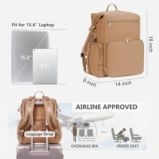 CEI-CEI Neoprene Diaper bag Backpack Waterproof Baby Changing Bags for Mom and Dad with Changing Pad Large Travel Maternity Tote with Insulated Pockets and Organised Compartments (Oat) - Image 5