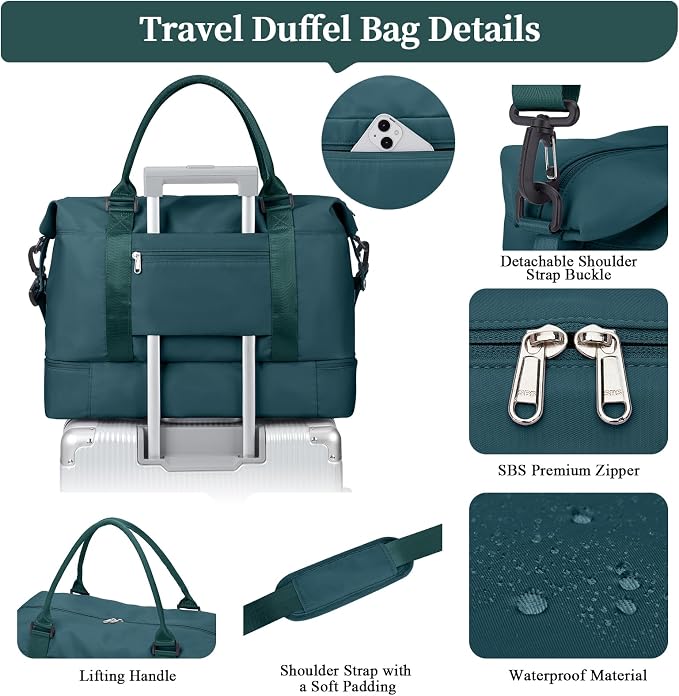 Weekender Bags for Women, Personal Item Travel Bag with Shoes Compartment | Overnight Travel Duffel Bag with Toiletry Bag, Airplane Friendly Carry-On Bag - Image 5